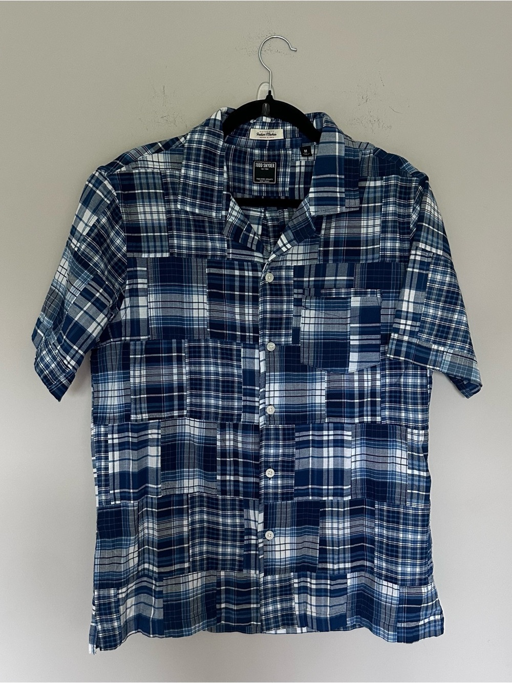 Todd Snyder Short-Sleeve Blue Plaid Button-Up Shirt